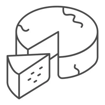 Cheese mass and slice thin line icon, dairy products concept, camembert piece Stock Illustration