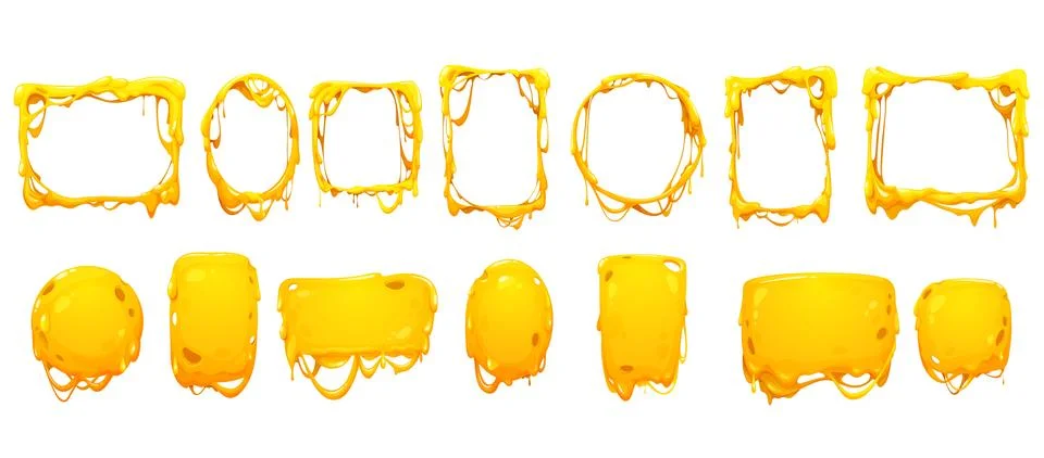 Cheese melt frames, borders of yellow sauce drips Stock Illustration