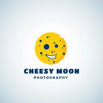 Cheese Moon Photography Abstract Vector Sign, Emblem or Logo Template. Round Ilustração Stock
