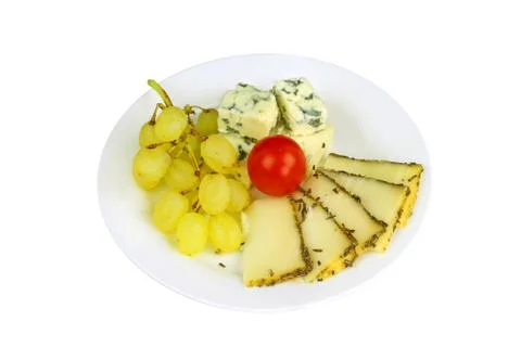 Cheese nad grapes Stock Photos