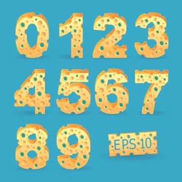 Cheese number alphabet set. Vector illustration. More typeface style in my po Stock Illustration