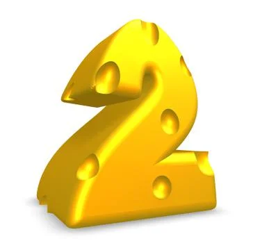 Cheese number two on white background - 3d illustration Ilustração Stock
