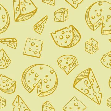 Cheese pattern on a beige background in the doodle style. Stock Illustration