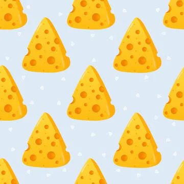 Cheese pattern with cute yellow slices and hearts Stock Illustration