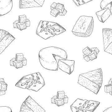 Cheese pattern hand drawing on white background. Hand drawing cheese pattern Stock Illustration