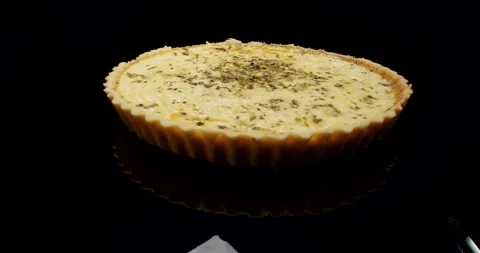 Cheese Pie, Quiche, Black Background, Cinematic Stock Footage 242427196