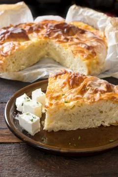 Cheese pie slice Stock Photos