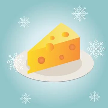 Cheese piece on a plate in winter. flat icon Stock Illustration