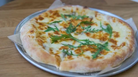 Cheese pizza with greens 스톡 동영상 133406495