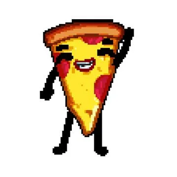 Cheese pizza slice character pixel art vector illustration Stock Illustration