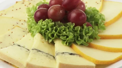 Cheese plate with grapes Stock Footage 8571416