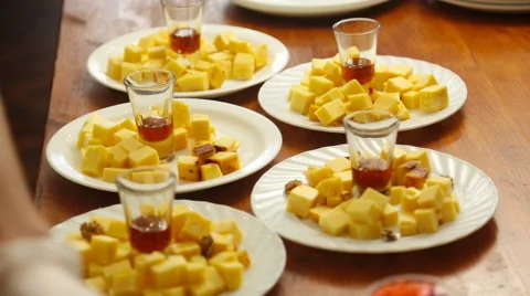 Cheese plate served. Close-up Stock Footage 60053859