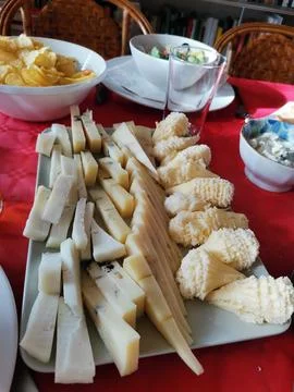 Cheese plate on a table Foto stock