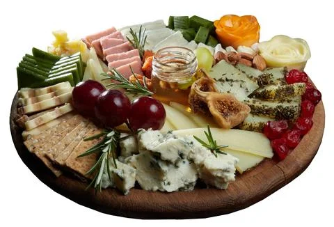 Cheese platter. Appetizers boards with assorted cheese, honey, dried figs a.. Stock Photos