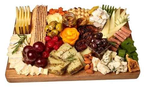 Cheese platter. Appetizers boards with assorted cheese, honey, dried plums,.. Stock Photos