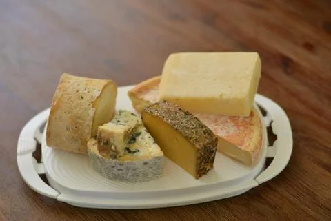Cheese platter with different cheese Stock-Fotos