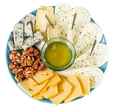 Cheese platter - On white background Stock Photos