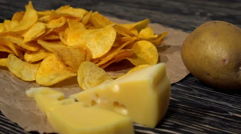Cheese potato chips dolly Stock Footage 68907796