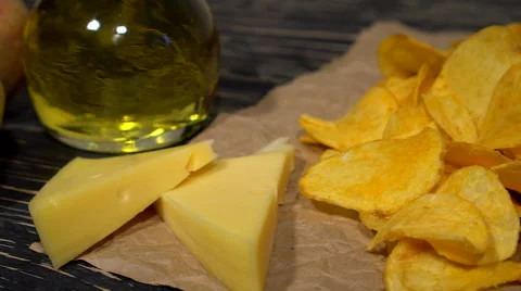 Cheese potato chips dolly Stock Footage 69026592