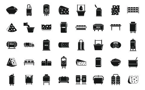 Cheese production icons set simple vector. Milk food Stock Illustration