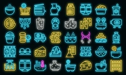 Cheese production icons set vector neon Stock Illustration