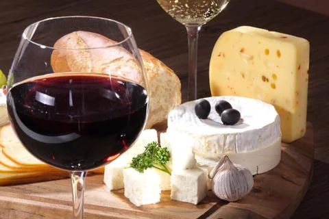 Cheese red wine Stock Photos