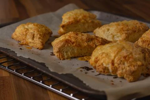 Cheese scones viewed from the side Stock Photos