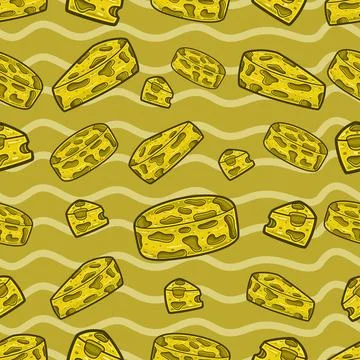 Cheese Seamless Pattern in Cartoon Style. Perfect For Background, Backdrop,.. Stock Illustration