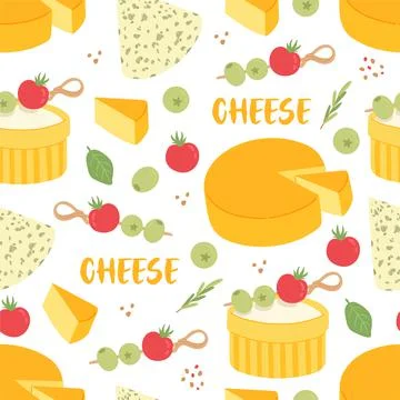 Cheese seamless pattern dairy product flat vector Ilustración de archivo
