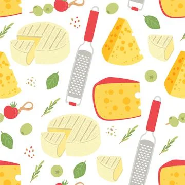Cheese seamless pattern dairy product flat vector Stock Illustration