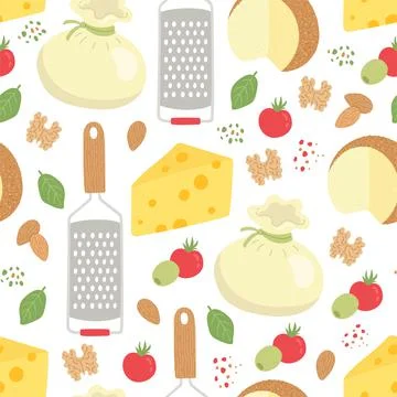 Cheese seamless pattern dairy product flat vector Stock Illustration