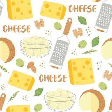 Cheese seamless pattern dairy product flat vector Stock Illustration