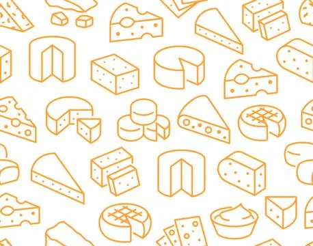 Cheese seamless pattern with flat line icons. Vector background, illustrations Ilustración de archivo