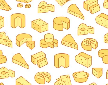 Cheese seamless pattern with flat line icons. Vector background, illustrations Ilustración de archivo
