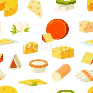 Cheese Seamless Pattern with Natural Dairy Products, Design Element Can Be Used Stock Illustration