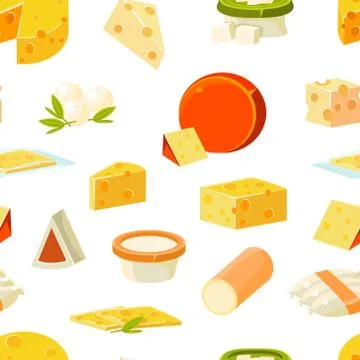 Cheese Seamless Pattern with Natural Dairy Products, Design Element Can Be Used Stock Illustration