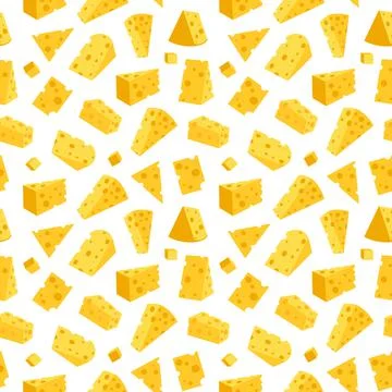 Cheese seamless pattern. Pieces of yellow cheese Stock Illustration