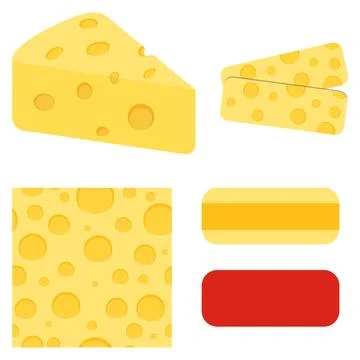 Cheese, a set of assorted pieces of cheese isolated on a white background. Stock Illustration