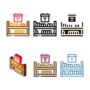 Cheese shelf counter forms icon vector outline Stock Illustration
