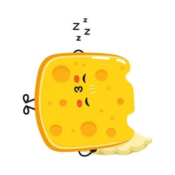 Cheese sleeping character. Vector hand drawn cartoon kawaii character illus.. Stock Illustration