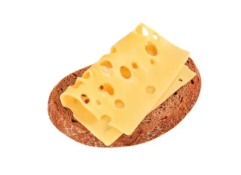 Cheese slice on dark bread close-up Stock Photos