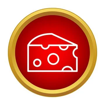 Cheese slice icon in red circle with golden border Illustrazione stock