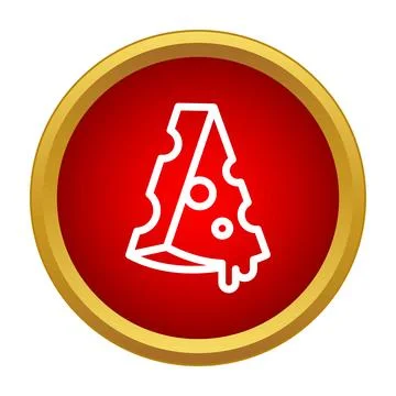 Cheese slice icon on red circular button 스톡 일러스트