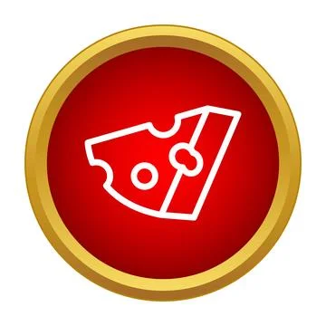 Cheese slice outline icon in red gold circle Stock Illustration