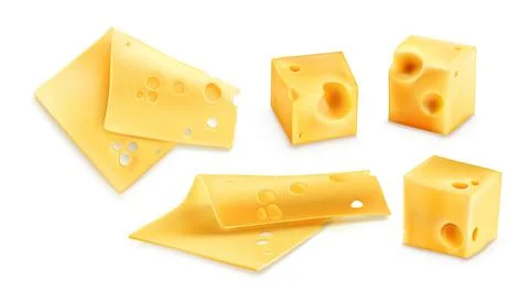 Cheese slices 3d realistic vector illustration Stock Illustration