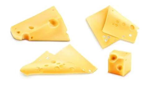 Cheese slices 3d realistic vector illustration Stock Illustration