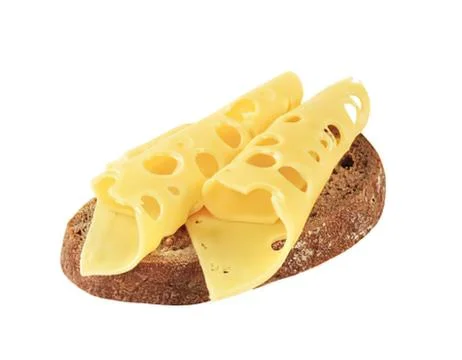 Cheese slices on dark bread slice Stock Photos
