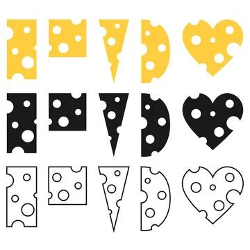 Cheese slices vector icons set with different shapes and colors isolated Stock Illustration