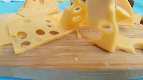 Cheese  slow-motion shooting falls Stock Footage 88000803