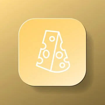 Cheese square button, white outline icon on the yellow color plate. Healthy Illustrazione stock